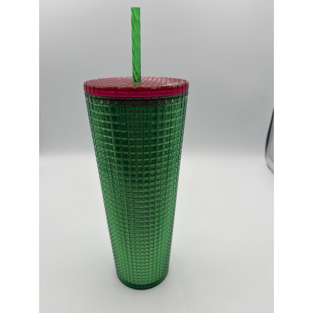 Starbucks Green Textured Cold Cup Tumbler 24 oz Reusable w/ Straw - Picture 4 of 9